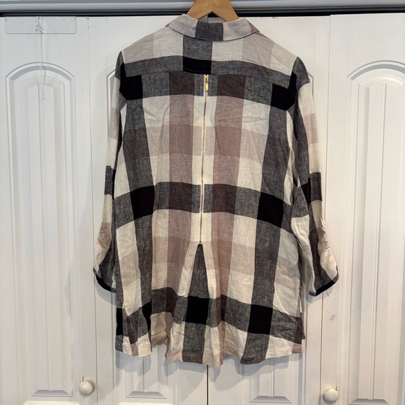 Soft Surroundings Neutral Plaid Button‎ Up Zipper Detail Back Size Large - Picture 2 of 8